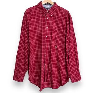 Tommy Hilfiger Red Windowpane Casual Button Down Shirt Men's Size XL